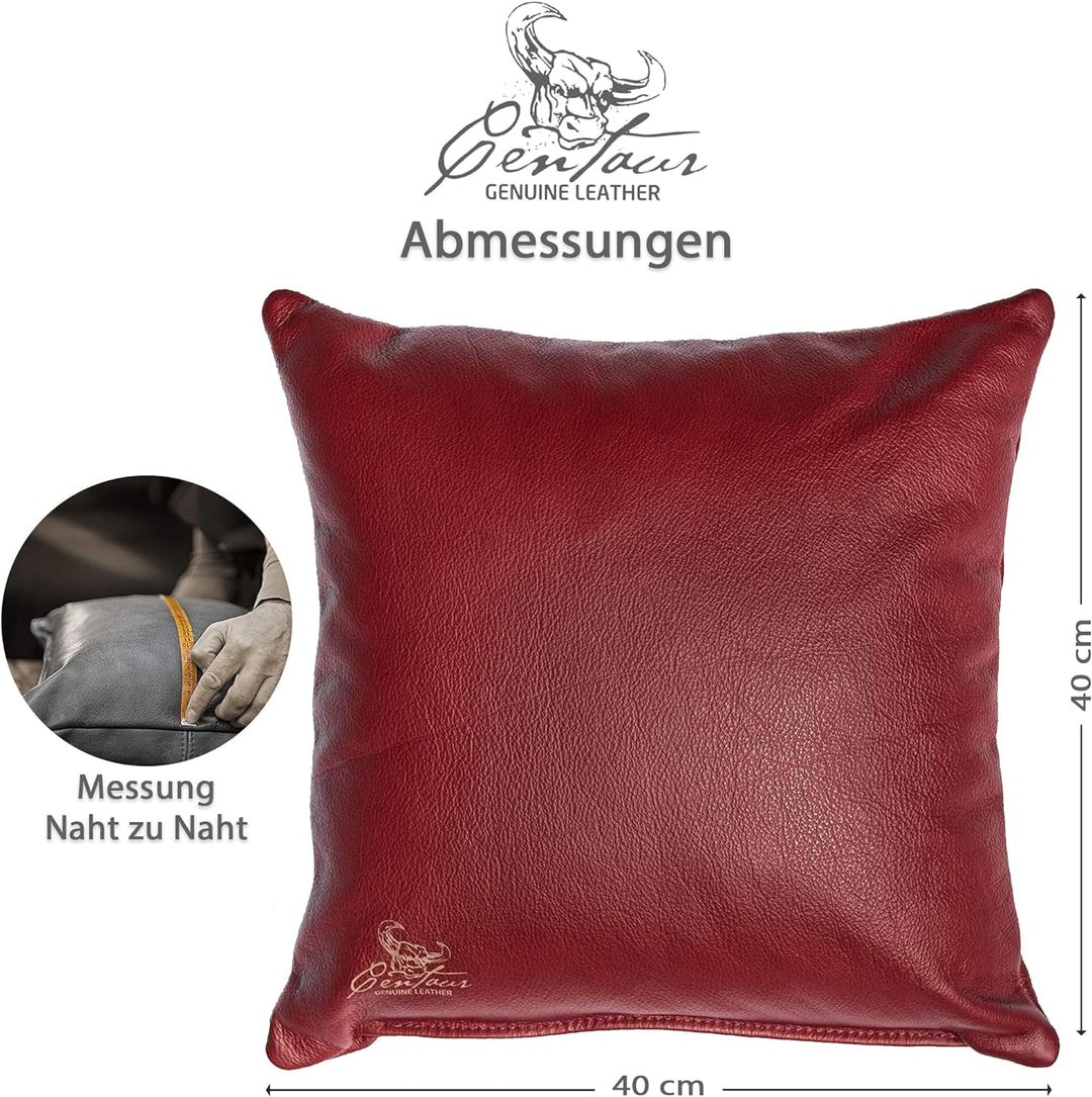 Centaur - Deko Lederkissen 40 x 40 cm für Sofa oder Schlafzimmer weinrot - Echt Leder Kissen Echtled