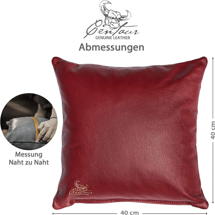 Centaur - Deko Lederkissen 40 x 40 cm für Sofa oder Schlafzimmer weinrot - Echt Leder Kissen Echtled