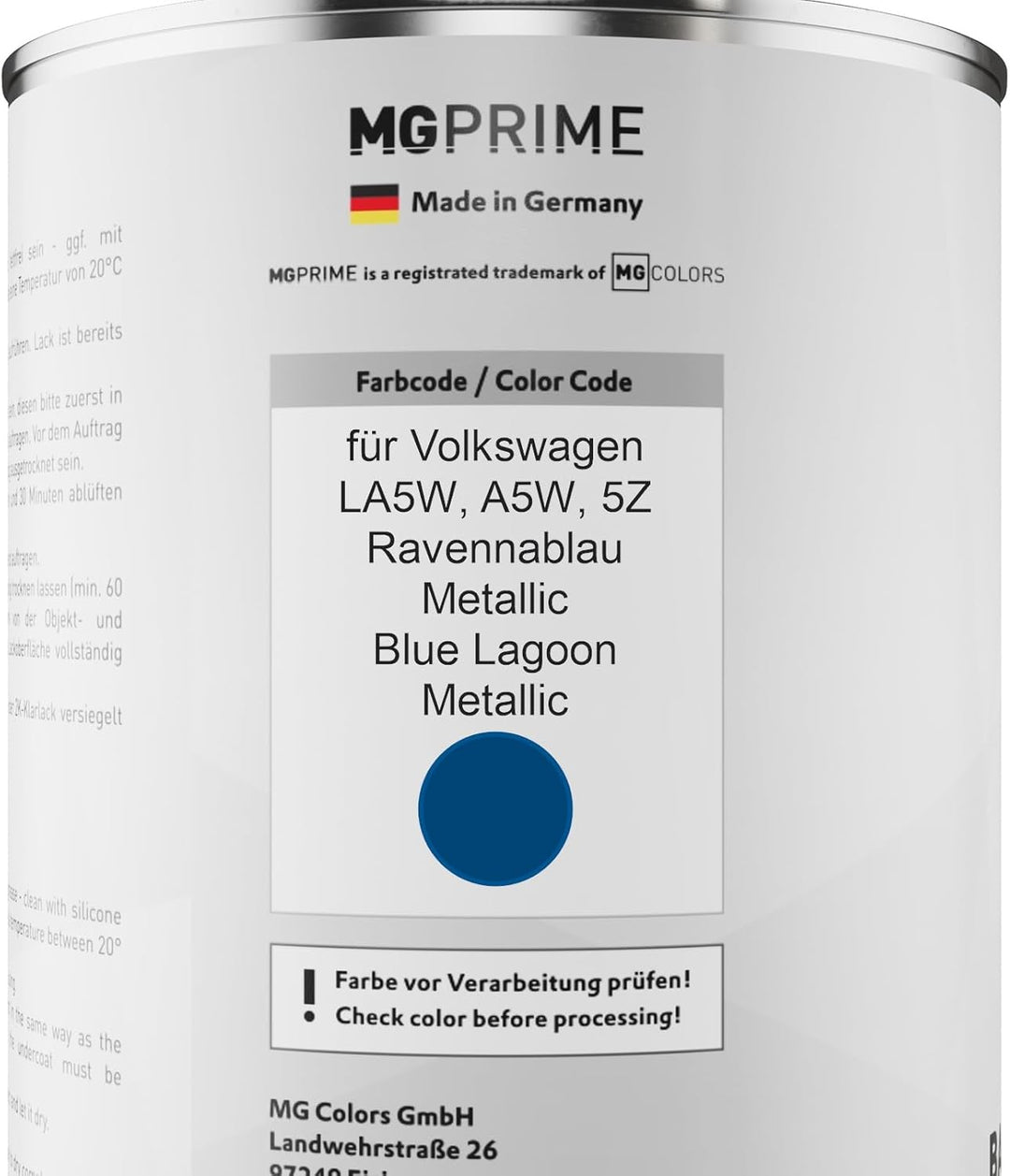 MG PRIME Autolack Dose Set für Volkswagen VW LA5W / A5W / 5Z Ravennablau Metallic/Blue Lagoon Metall