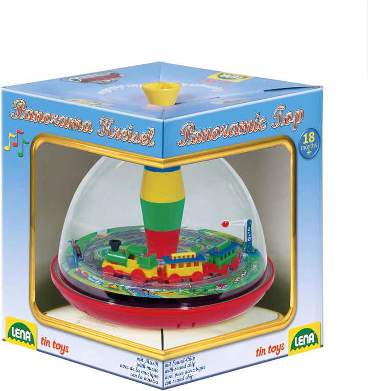Lena 52120 - Panoramakreisel Eisenbahn Ø 19 cm, Kunststoff Schwungkreisel, klassischer Pumpkreisel,