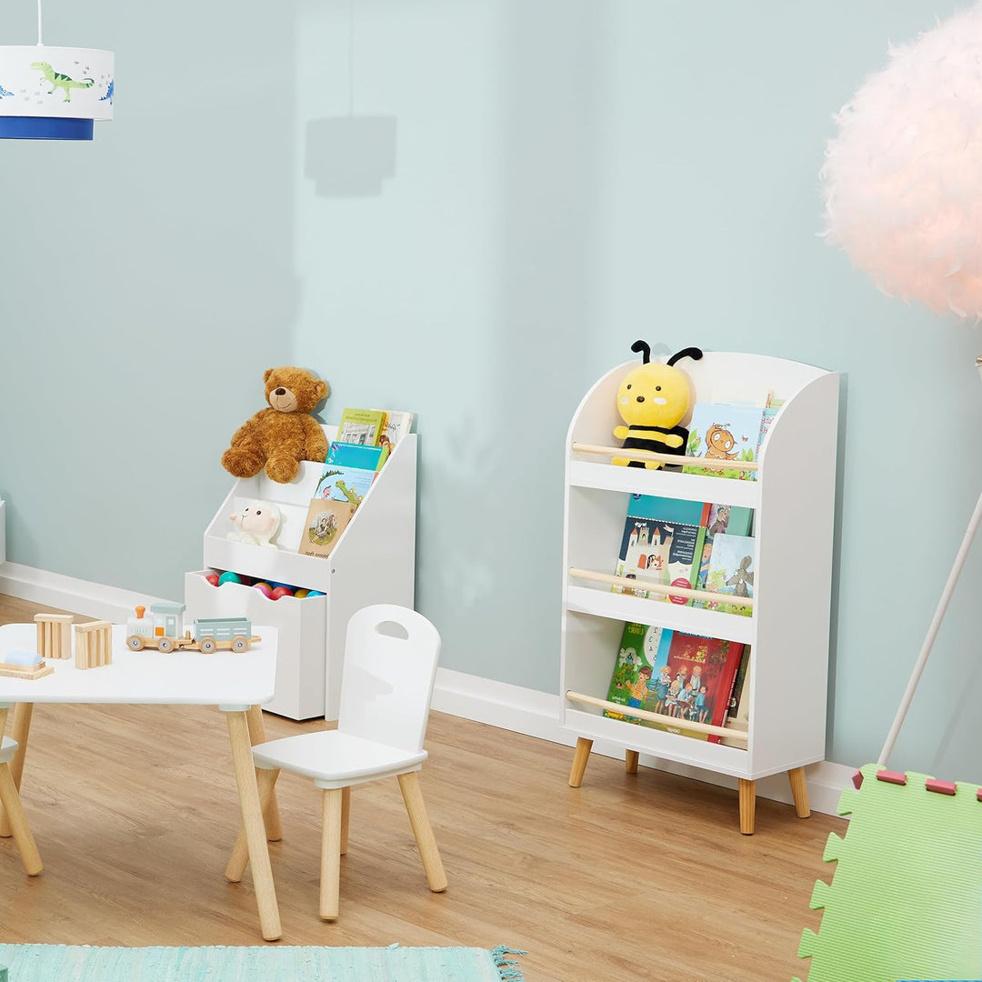 Relaxdays Bücherregal Kinder, HBT: 95,5x50x24 cm, 3 offene Fächer für Bücher, Kinderbücherregal, Kin