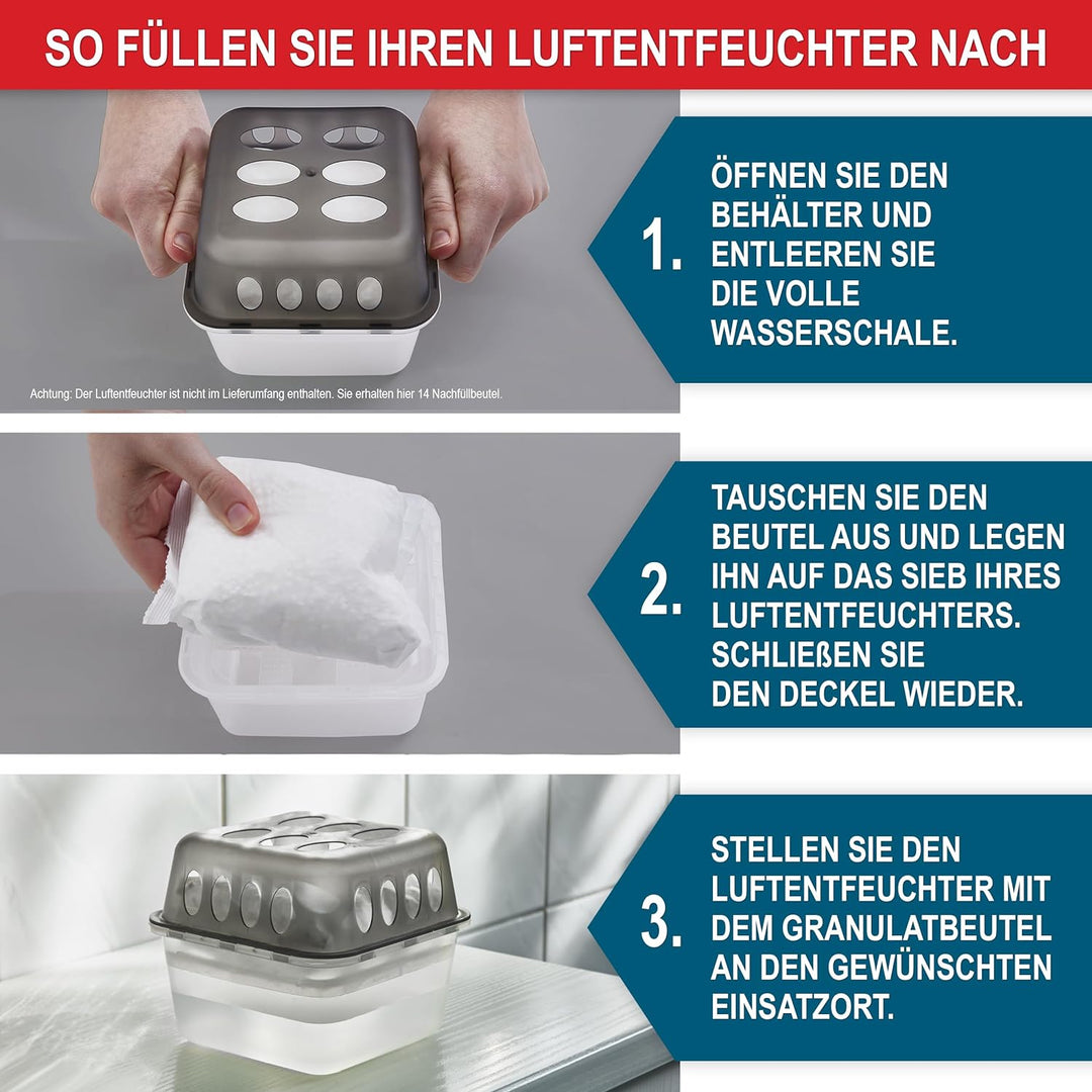 ONBEST Grosses 14 x 400g Nachfüllbeutel Granulat Set – Nachfüllpack für alle Luftentfeuchter Entfeuc