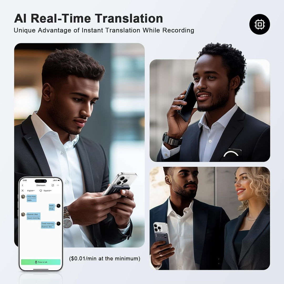 KI Digitales Diktiergerät, 64GB AI Voice Recorder, AI Zusammenfassung durch ChatGPT, Echtzeit Überse