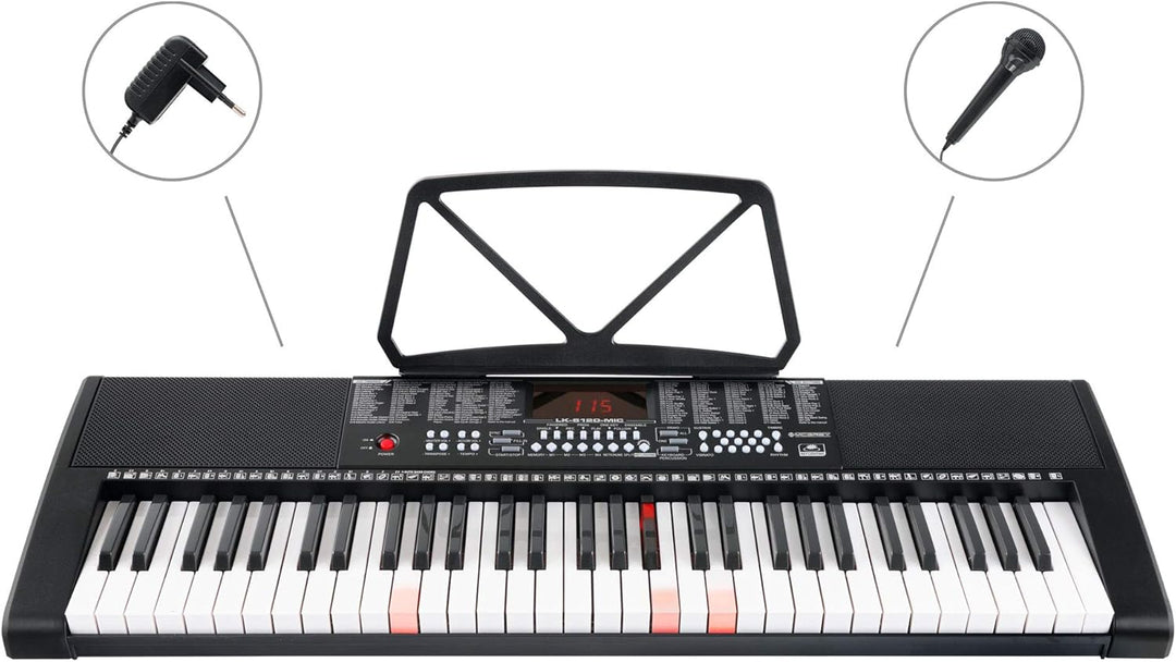 McGrey LK-6120-MIC Keyboard Set - Einsteiger-Keyboard mit 61 Leuchttasten - 255 Sounds und 255 Rhyth