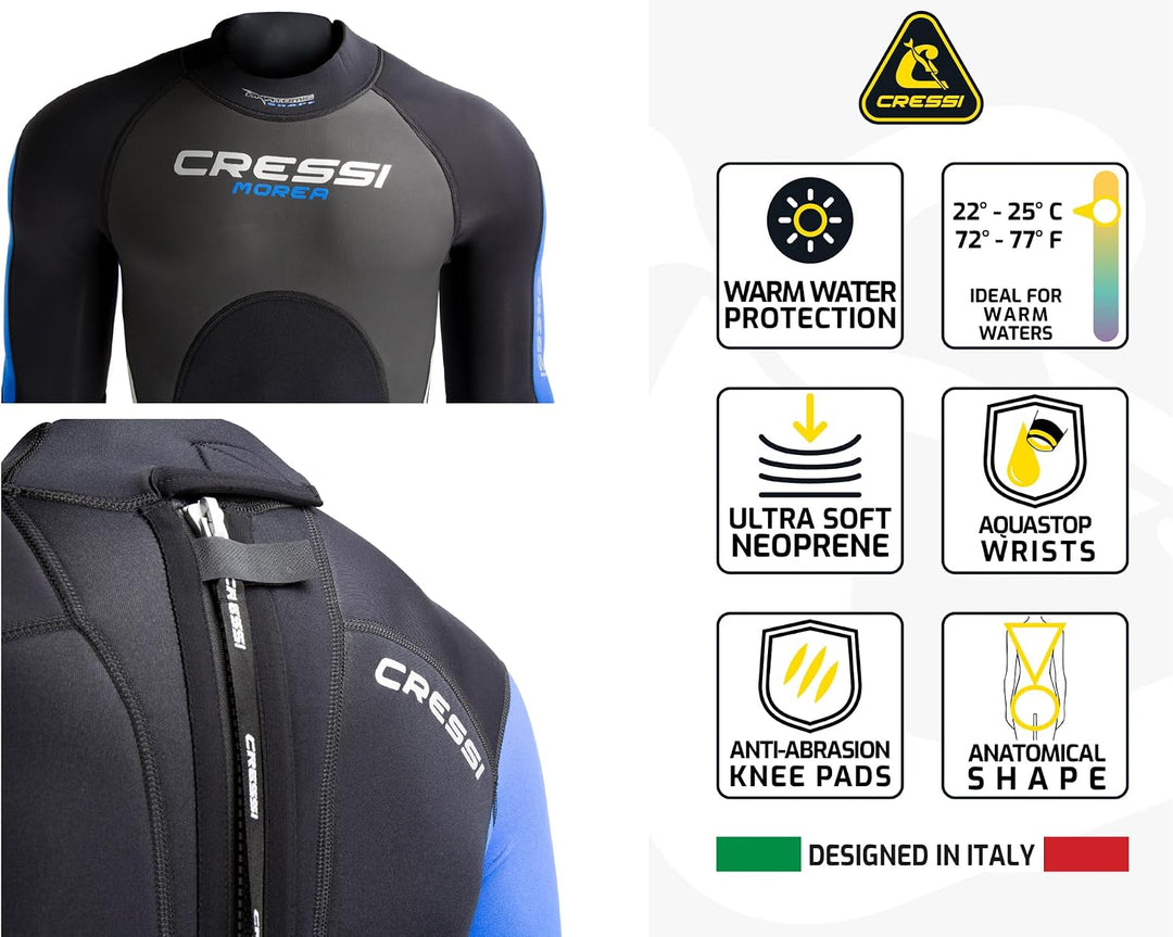 Cressi Morea Herren - Neoprenanzug 3mm für alle Wassersportarten S/2 Schwarz/Blau/Silber, S/2 Schwar