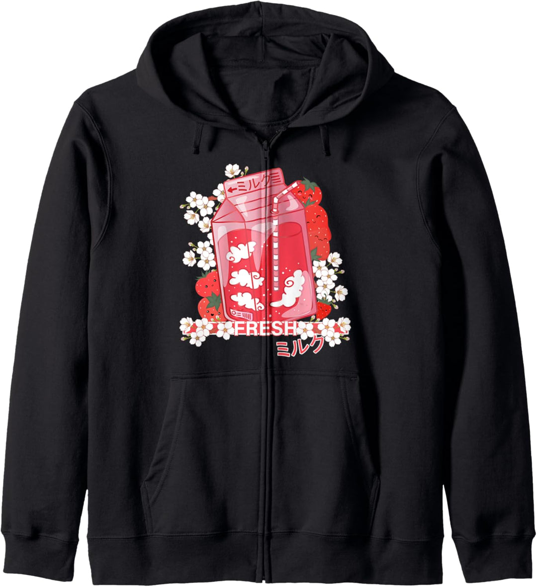 Kawaii Manga Strawberry Milk - Kawaii Japanische Erdbeeren Kapuzenjacke