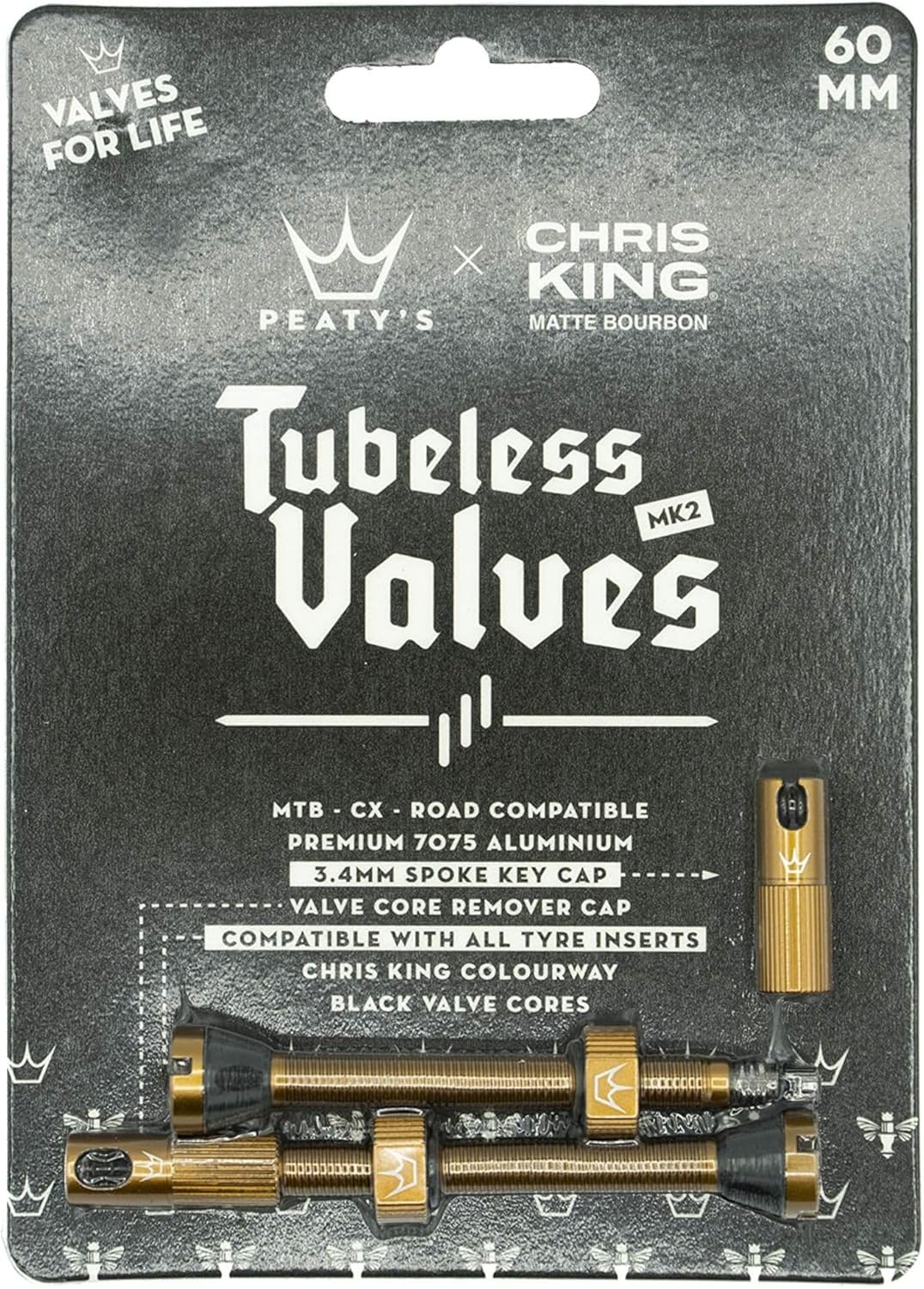 Peaty's XChris King (MK2) schlauchlose Ventile - Fahrradreifenventile 60 mm Braun, 60 mm Braun