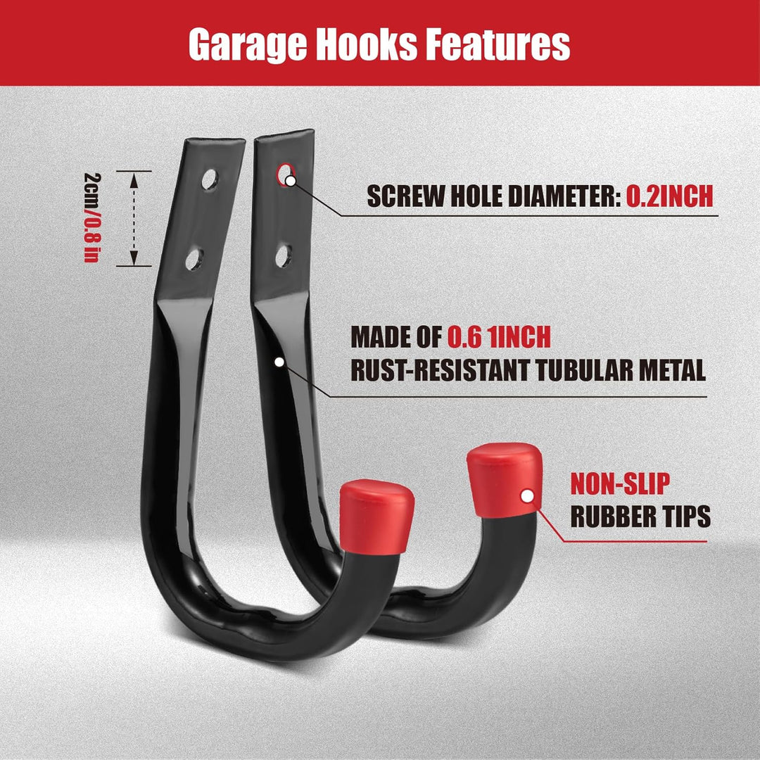 Sinoer Garage -Haken, 12pcs Wandmontage Garage Storage Hooks, für Gartenwerkzeuge, Leitern, Fahrräde