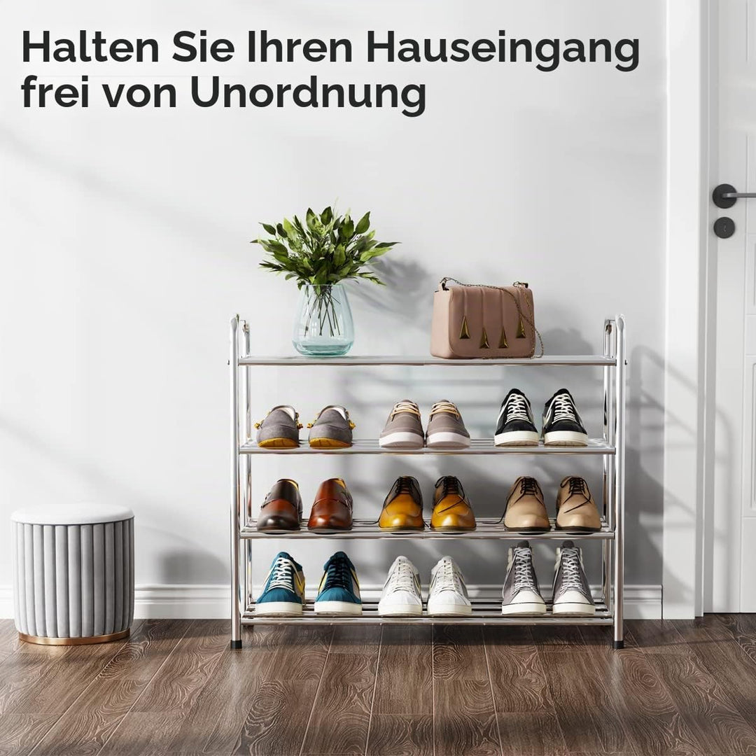 FANHAO Schuhregal, Schuhregale 4 Ebenen Edelstahl, Schuh-Organizer für bis zu 12-16 Paar Schuhe, Sch