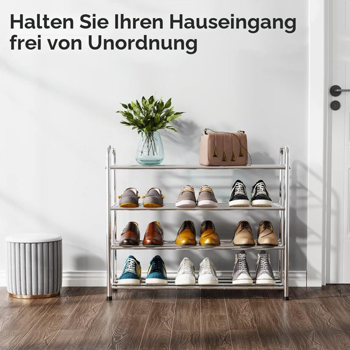 FANHAO Schuhregal, Schuhregale 4 Ebenen Edelstahl, Schuh-Organizer für bis zu 12-16 Paar Schuhe, Sch