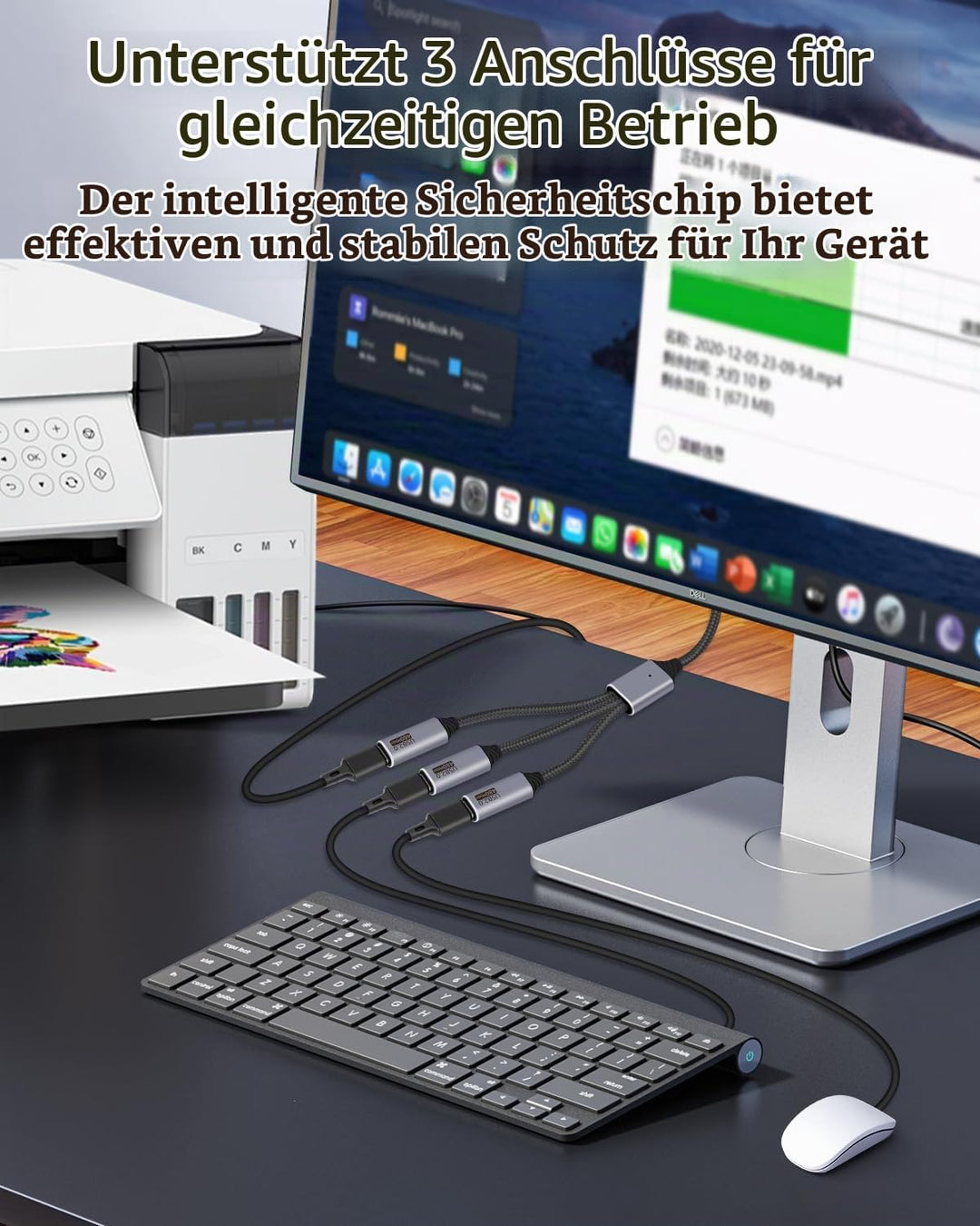 USB C Splitter 3 Port 1 Stecker auf 3 Buchse, 1 in 3 Ausgang USB C Extender Hub Daten und Stromverso