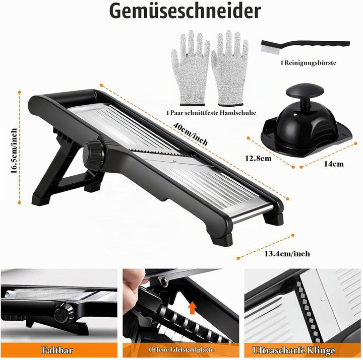Mandoline Gemüsehobel, Gemüsehobel Mandoline Edelstahl, Gurkenhobel Dünne Scheiben, Multifunktion Ge