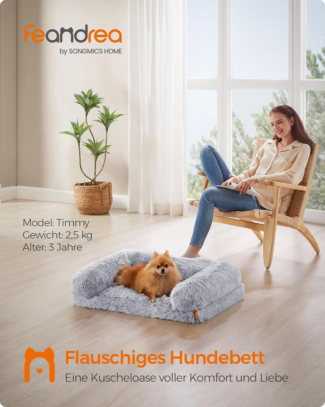 Feandrea FluffyHug Hundebett, Hundekissen Grösse M, Hundematte für Miniaturhunde, kleine Hunde, Hund