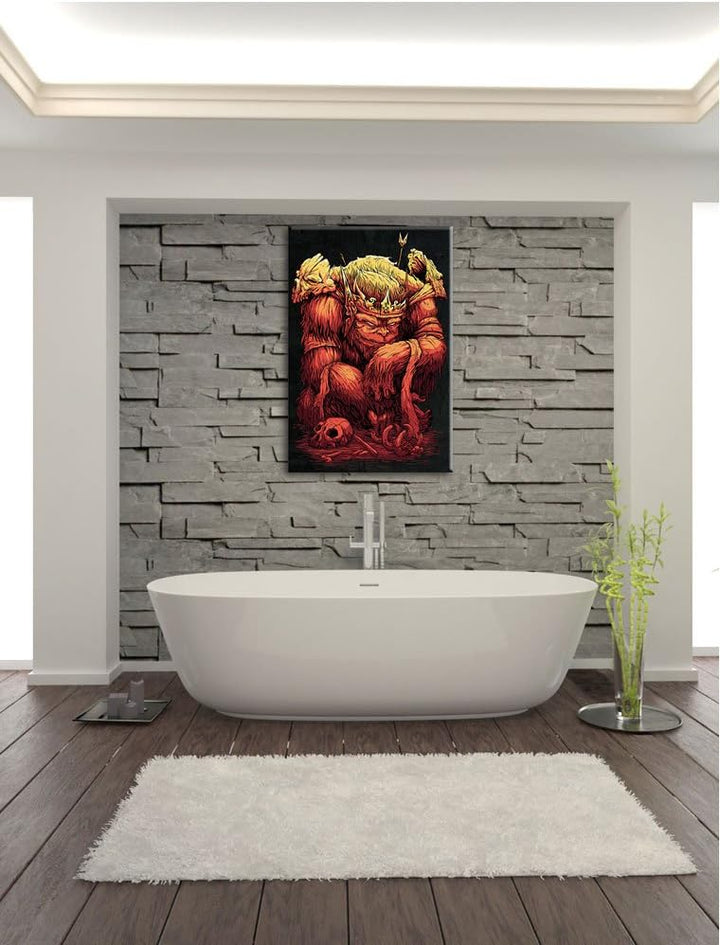 Dark King-Ape black Bild auf Leinwand, XXL riesige Bilder fertig gerahmt mit Keilrahmen, Kunstdruck