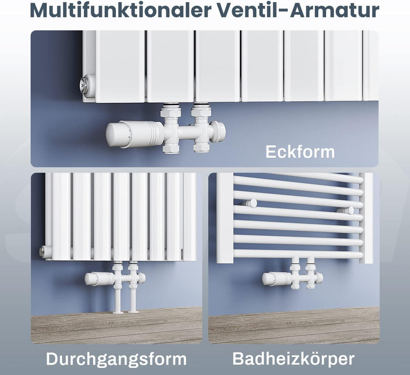 SONNI Multiblock Set für Heizkörper Anschlussarmatur inkl. Thermotstat Hahnblock Ventil Heizungszube