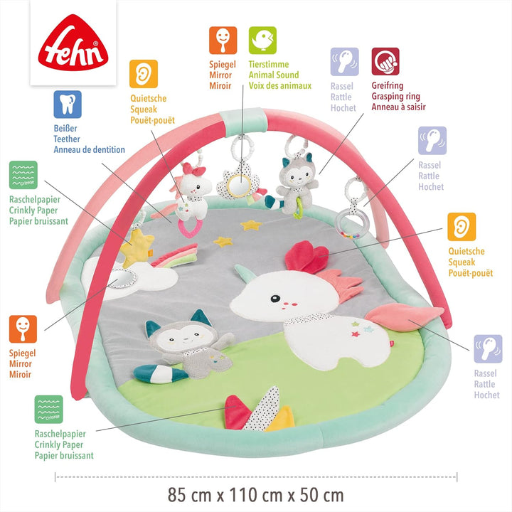 Fehn 3-D-Activity-Decke Spielbogen Aiko & Yuki – Krabbeldecke mit 5 abnehmbaren Spielzeugen zum Grei