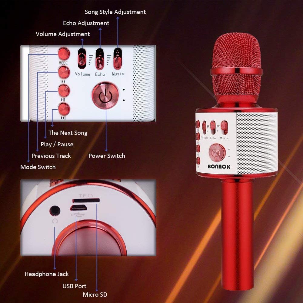 BONAOK Wireless Bluetooth Karaoke Mikrofon Kinder,Tragbares 3 in 1 Karaoke Mikrofon Bluetooth Karaok