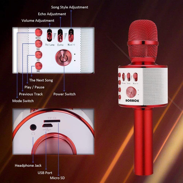 BONAOK Wireless Bluetooth Karaoke Mikrofon Kinder,Tragbares 3 in 1 Karaoke Mikrofon Bluetooth Karaok