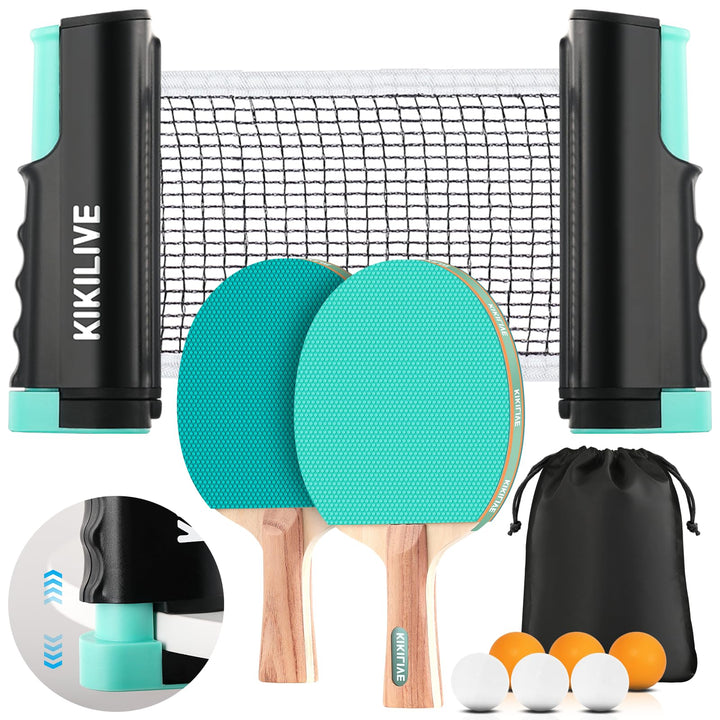 Tischtennis Set mit ausziehbarem Netz, 2 Schlägern, 6 Bällen und Tragetasche – das tragbare Set für