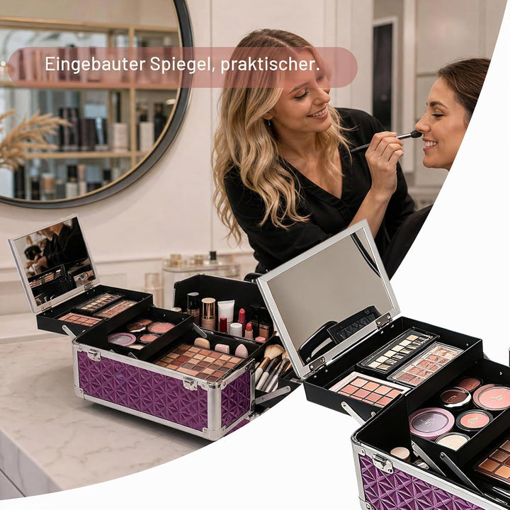 Kosmetikkoffer Trolley, 6-in-1 Schminkkoffer mit Spiegel & Schloss, Grosser Kosmetik Reisekoffer Mak