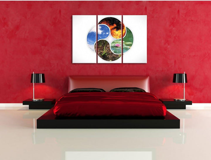 Pixxprint Vier Elemente / 3-Teilig/Gesamtmass 120cm Leinwandbild bespannt auf Holzrahmen/Wandbild Ku