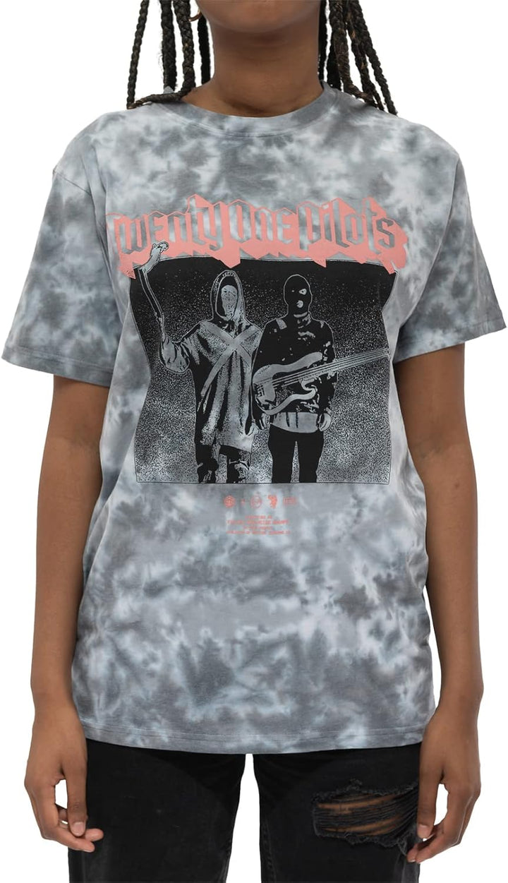 Twenty One Pilots T Shirt Torch Bearers Band Logo Herren Weiss and Grau Dye Wash L Grau, L Grau