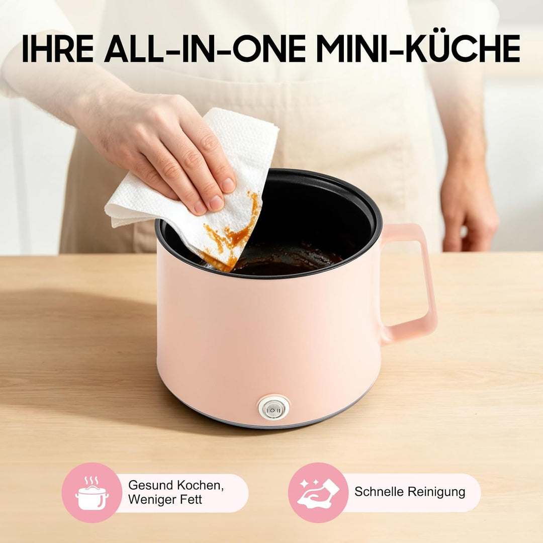 1.7L Elektrischer Hot Pot Mit Dampfgarer, Mehrzweckpfanne Tragbare Mini Antihaft Kochtopf mit Doppel