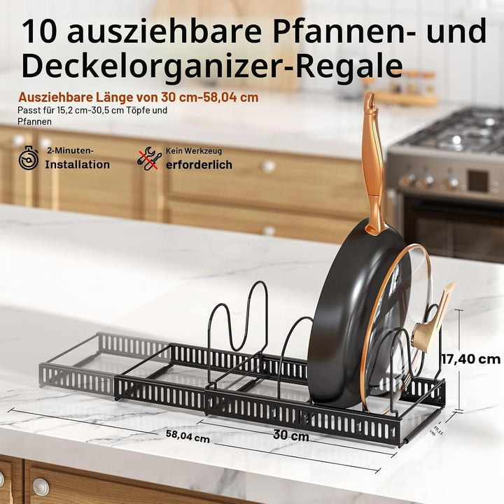 MUDEELA Töpfe und Pfannen Organizer, Erweiterbarer Küchenschrank Organizer mit 10 Verstellbaren Fäch