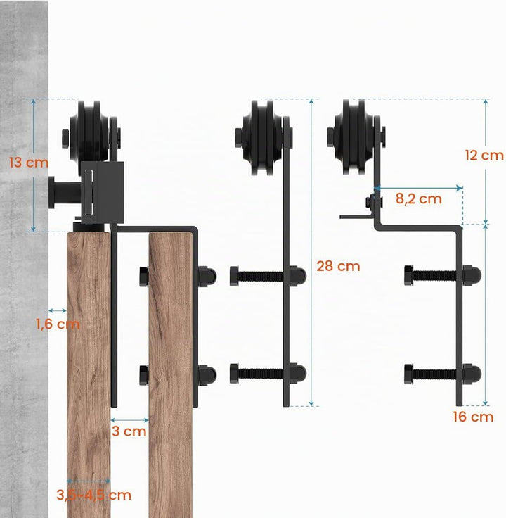 WINSOON 200CM/6.6FT Schiebetür Komplettset Bypass Doppeltür Schiebetürschiene Schiebetür, Schwarz Sc