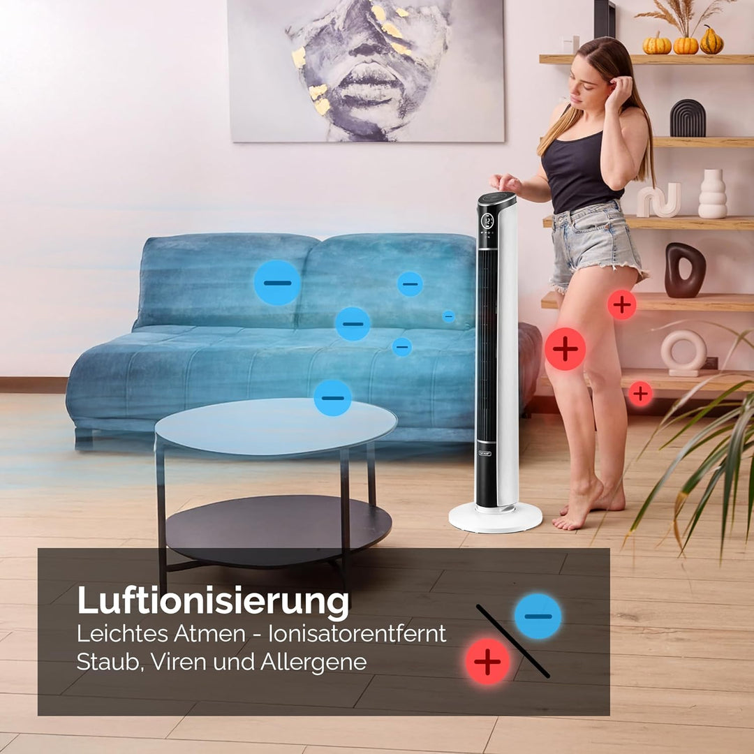 Yoer 29dB Leiser Turmventilator, Ionisator, 10 m Reichweite, Neigungswinkeleinstellung, 12 Geschwind