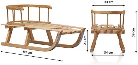 Schlitten aus Holz Holzschlitten für Kinder mit Rückenlehne Rodelschlitten Davoser Schlitten aus Hol