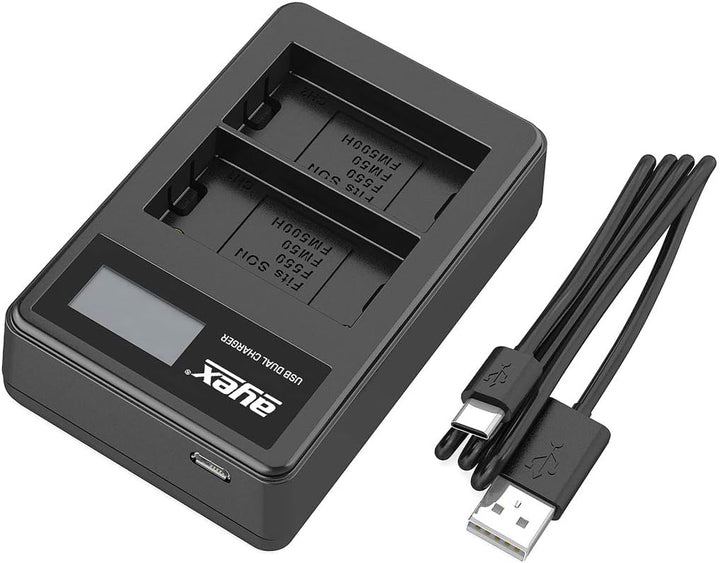 ayex Power-Paket mit 2 x ayex Akku NP-F550 Passend für Sony u.1 x ayex USB Dual-Ladegerät Zubehör 2x