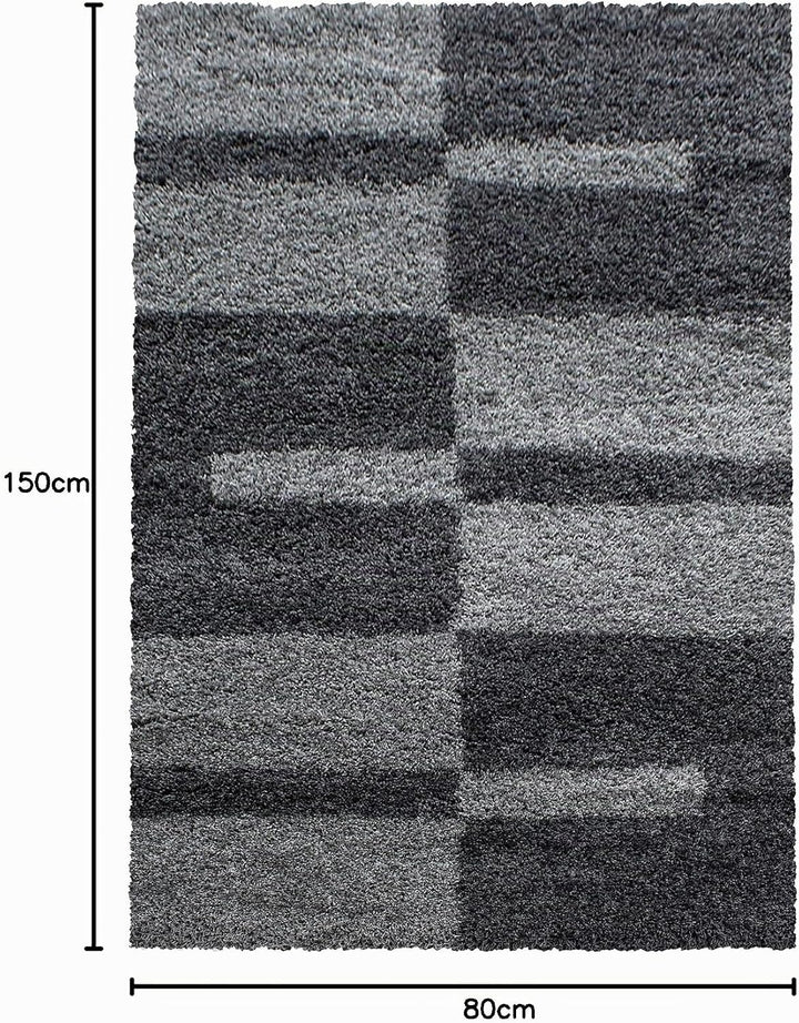 Carpetsale24 Teppich Wohnzimmer Moderne Kariert Design Shaggy Flokati 80 x 150 cm Grau - Hochflor Te