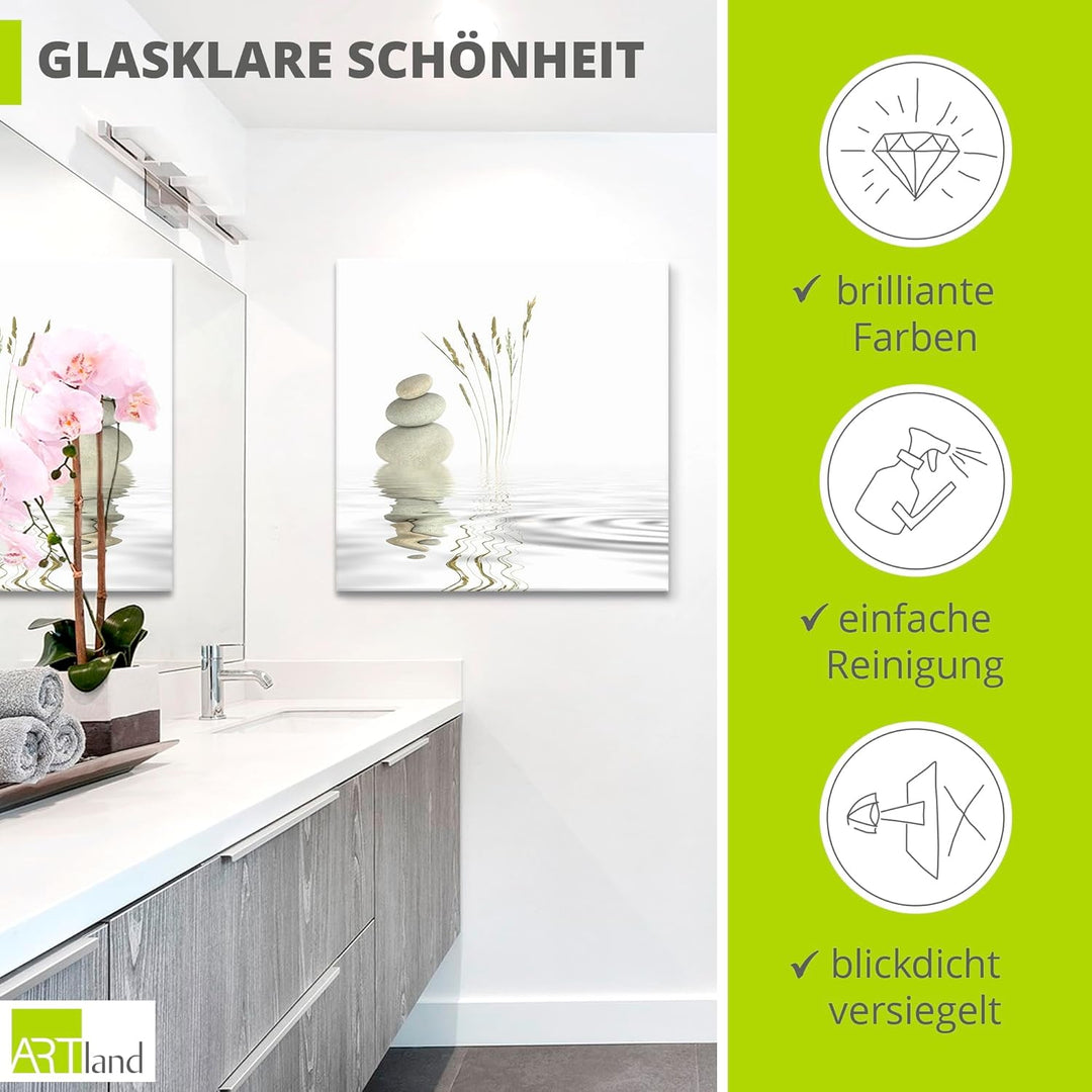 ARTland Glasbilder Wandbild Glas Bild einteilig 40x40 cm Quadratisch Asien Wellness Entspannung Spa