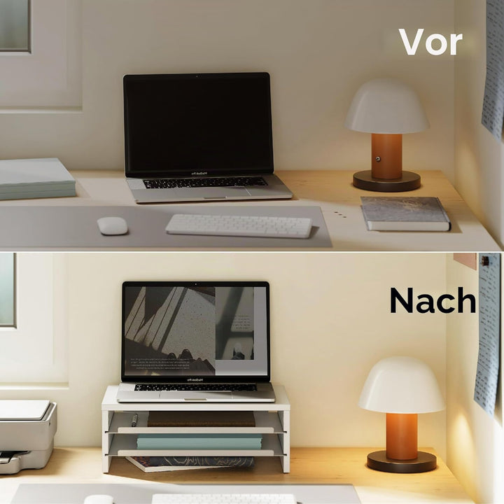 Fenge Monitorständer, Monitorerhöhung mit Ablage, Holz und Metall, Schreibtisch-Organizer für Zuhaus