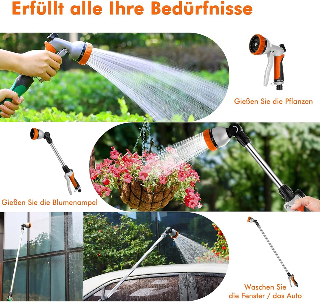 RESTMO Garten Giessstab Metall, 39cm Lang Gartenbrause mit Stiel, 180° schwenkbaren Kopf Stabbrause
