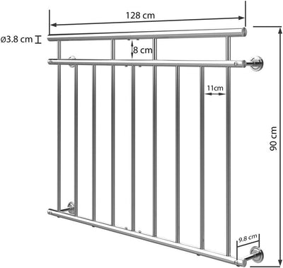 MONZANA® Französischer Balkon Edelstahl Pflegeleicht 90x128cm 9 Füllstäbe Balkongeländer Terrassenge