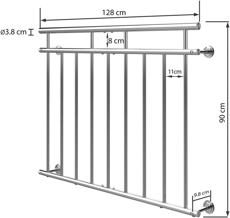 MONZANA® Französischer Balkon Edelstahl Pflegeleicht 90x128cm 9 Füllstäbe Balkongeländer Terrassenge