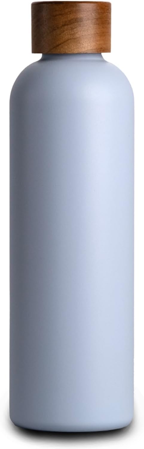T&N Edelstahl Trinkflasche 750ml, Thermosflasche 0.75l mit Akazienholz Deckel, Isolierte Wasserflasc
