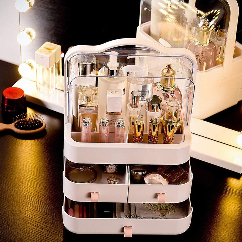 RMAN Make Up Kosmetik Organizer, Beauty Organizer 180° Drehung mit Deckel Staubdicht Kosmetische Auf