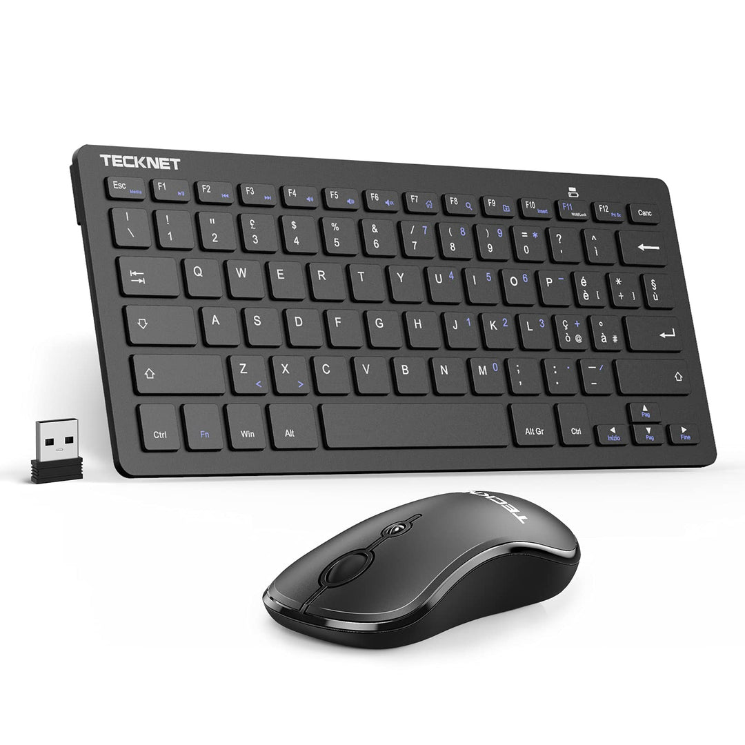 TECKNET Kabellose Tastatur und Maus-Set, 2,4 GHz, italienisches QWERTY-Layout, Slim Full-Size, Kombi