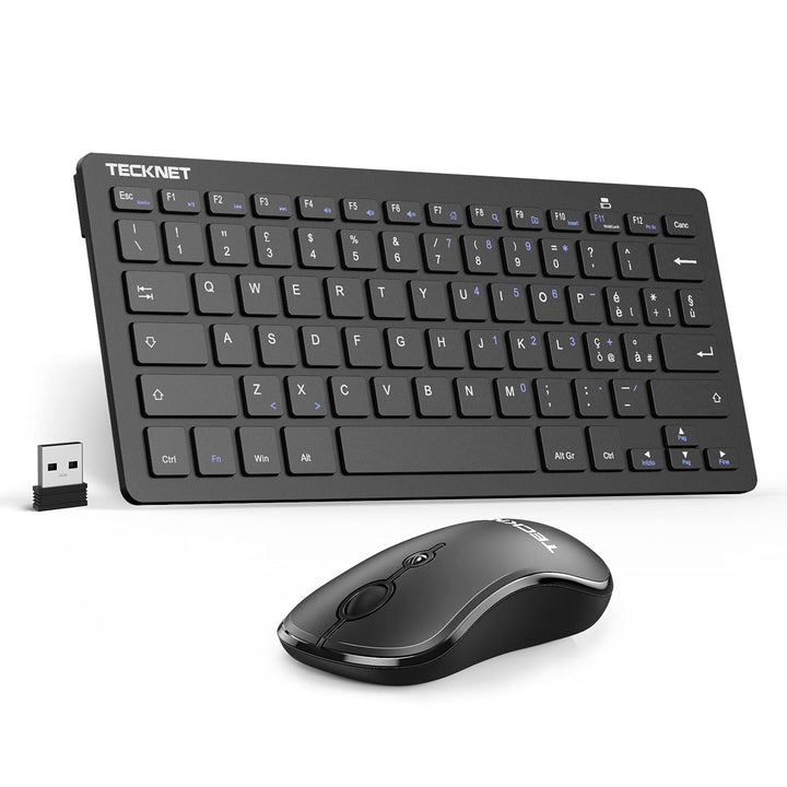 TECKNET Kabellose Tastatur und Maus-Set, 2,4 GHz, italienisches QWERTY-Layout, Slim Full-Size, Kombi