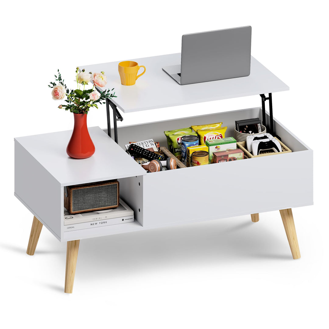 WLIVE Couchtisch Höhenverstellbar und Ausziehbar, Wohnzimmertisch mit Grossem Verstecktem Staufach,
