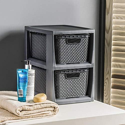 BranQ - Home essential Regal in Rattan Design, Kunststoff PP, Anthrazit, 29,5 x 24 x 32,8 cm