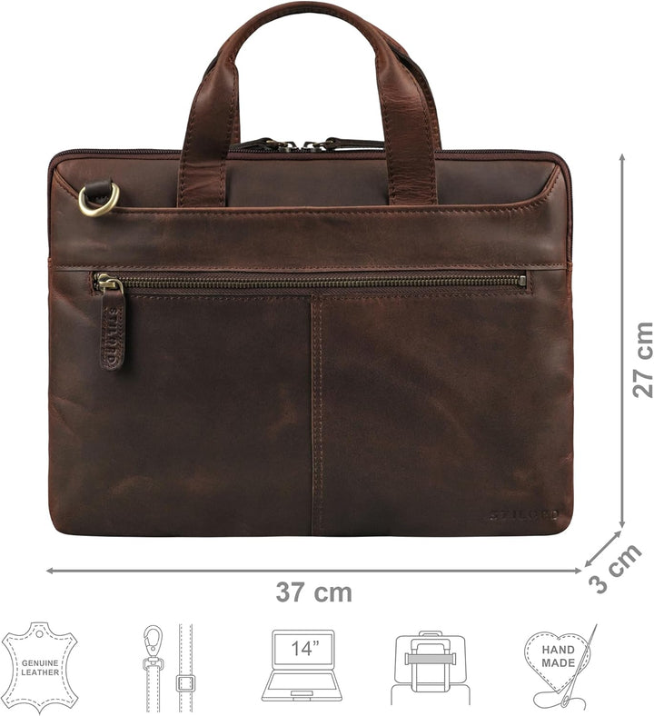 STILORD Ross Vintage Laptoptasche 13,3 Zoll - 14 Zoll Leder Laptophülle Herren Schmal Dokumententasc