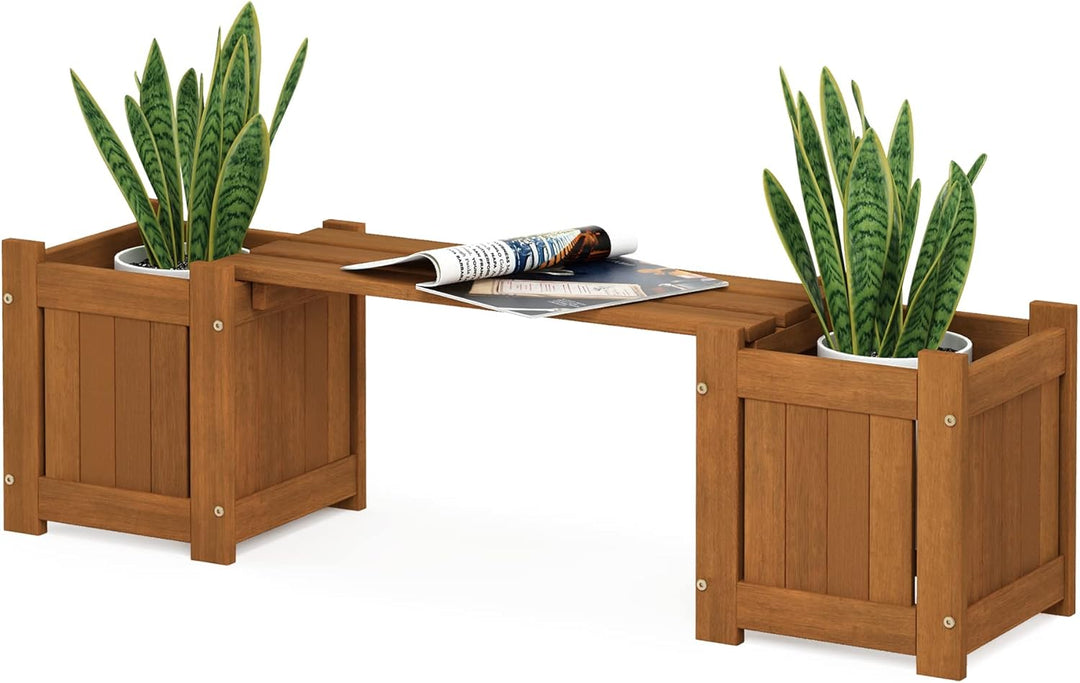 Furinno Tioman Hardwood Planter Box Mini-Pflanzgefäss aus Hartholz, Meranti-Holz, Natur, 1-Pack 1-Pa