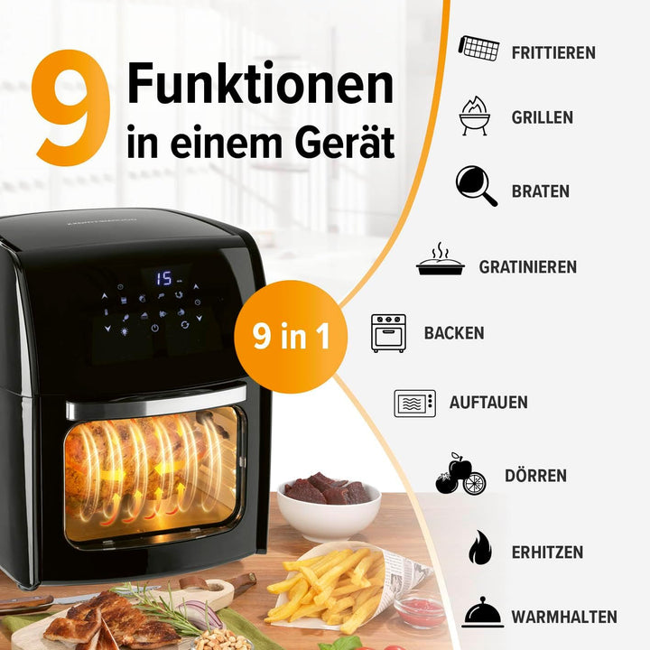 GOURMETmaxx Digitale Heissluftfritteuse 12L XXL-Ofen | Airfryer mit Timerfunktion, Touchdisplay, Dre