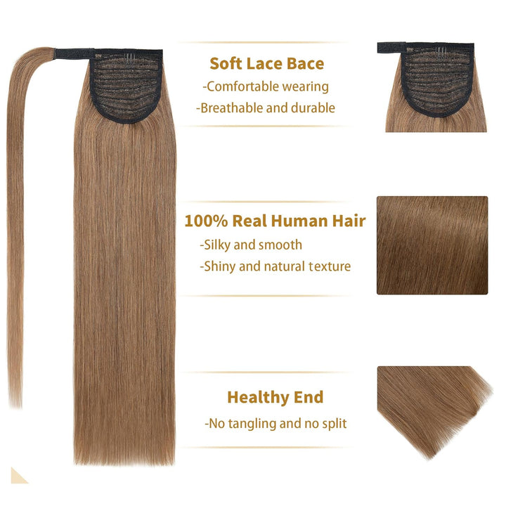 SEGO Ponytail Extension Echthaar Pferdeschwanz Zopf Haarteil Haarverlängerung Hair Piece Haar Hitzeb