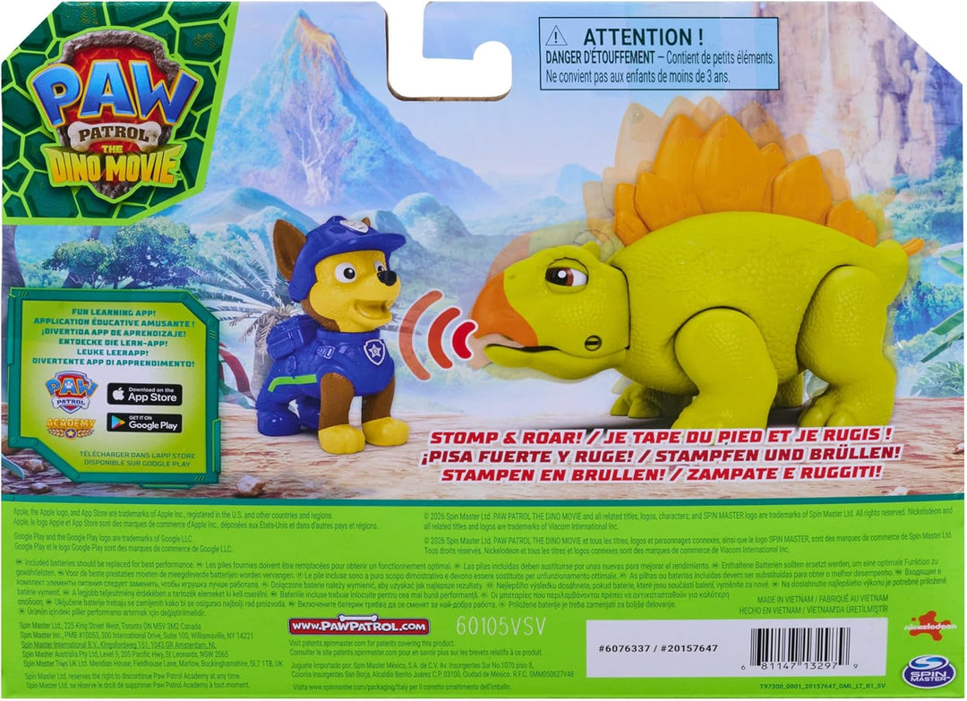 PAW PATROL: Der Dino Film, Roaring Pups, Chase-Figur & Stegosaurus-Dino, der durch Bewegung mit real