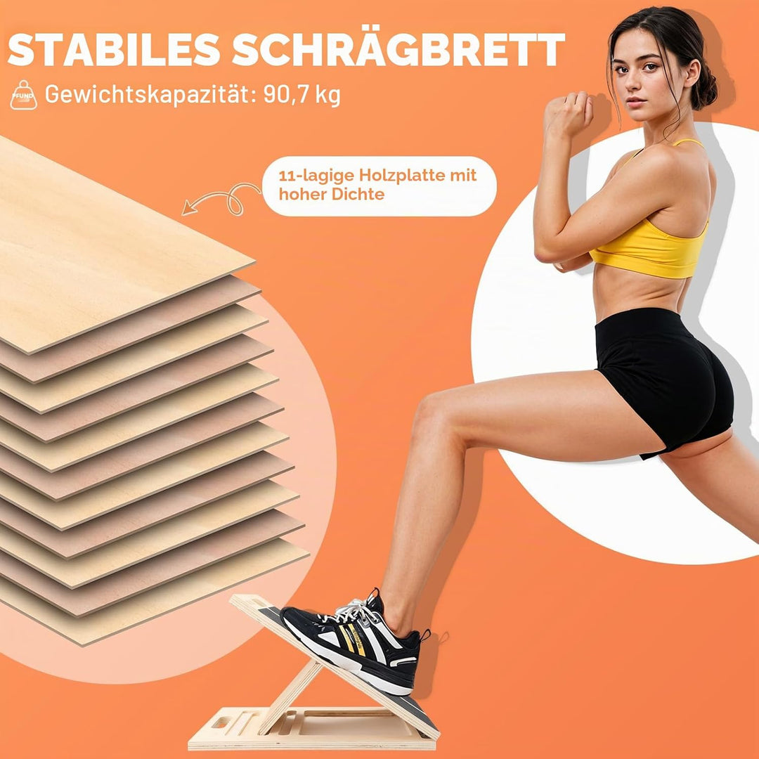 Professionelles Schrägbrett aus Holz, Tragbares Wadendehner Verstellbarer Mobility Board mit Tragegr